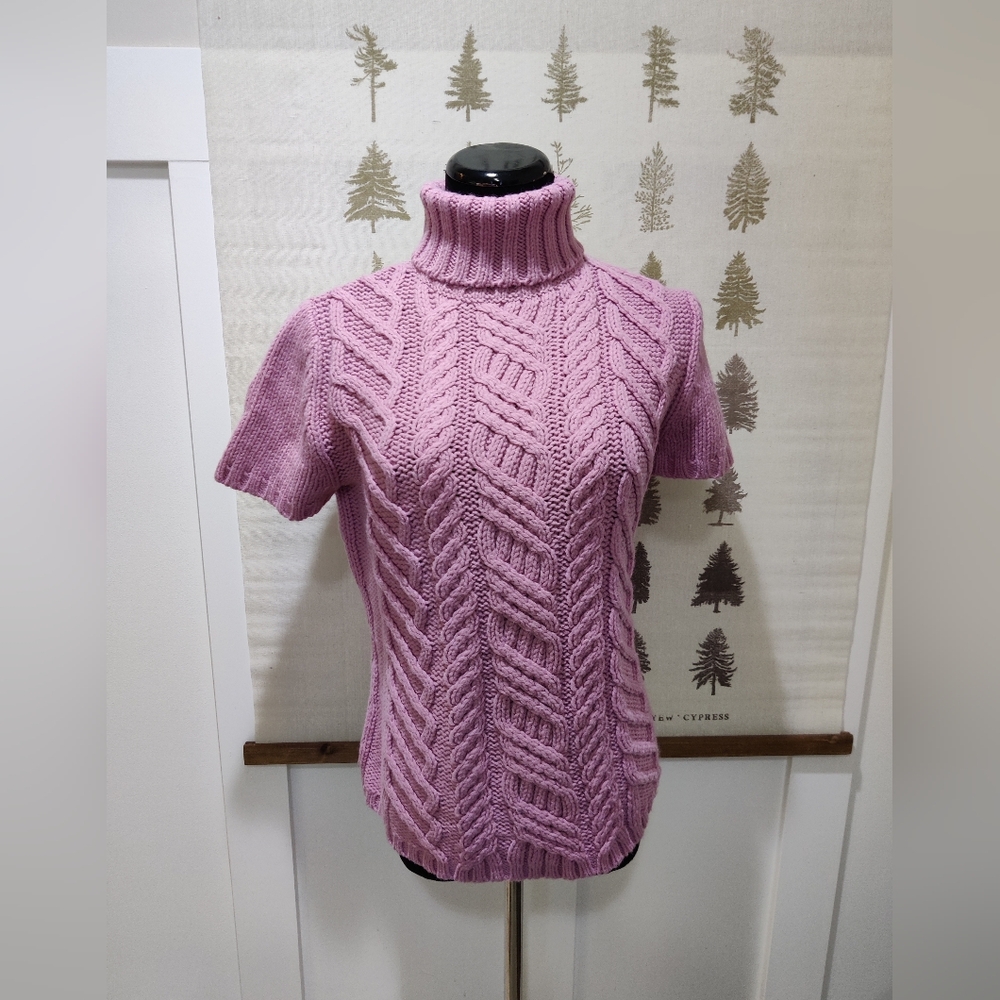 Ann Taylor LOFT Pink Wool Blend Cable Knit Short Sleeve Turtleneck Sweater Mediu